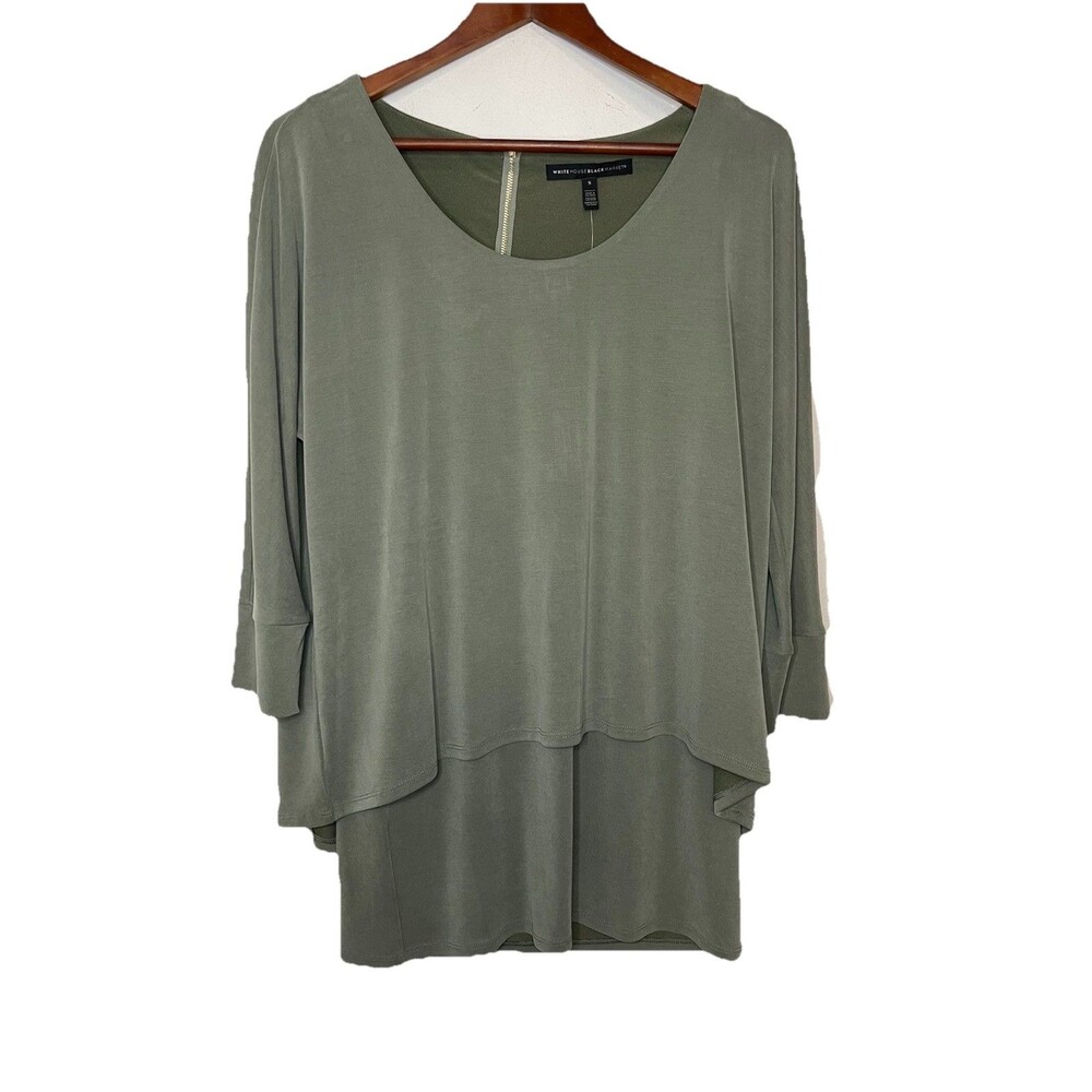 White House Black Market Womens Small Double Layer Tunic Washed Olive NWT